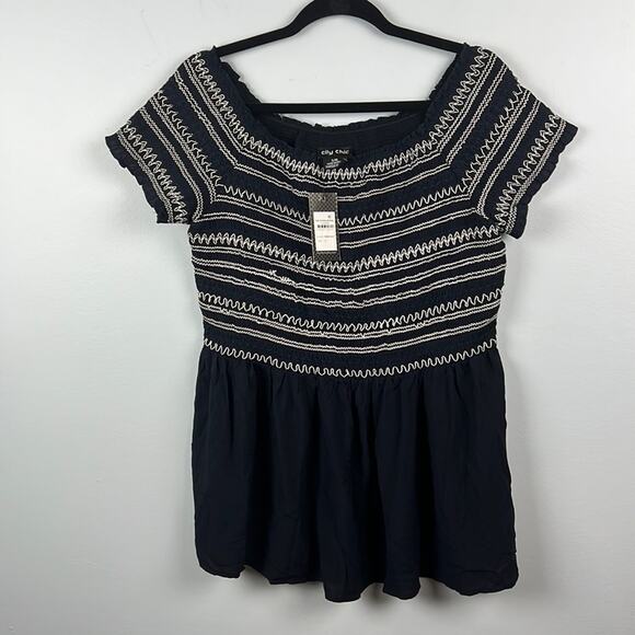 City Chic plus size smocked embroidered peasant style off shoulder top NWT - Picture 1 of 7